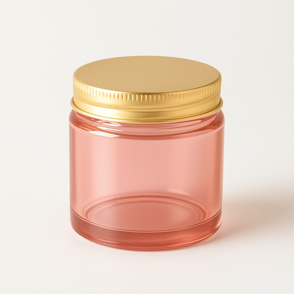 Pink Shiny Glass Jar with Golden Lid