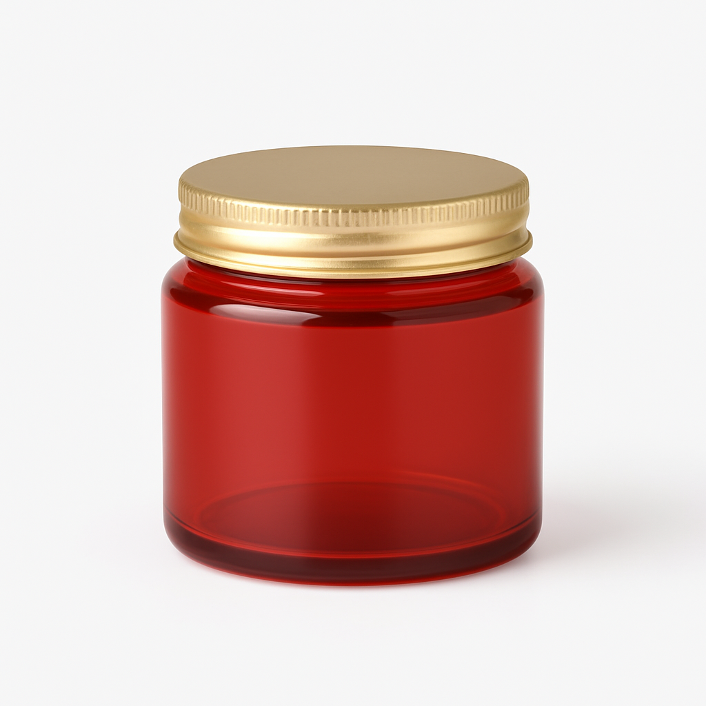 Red Shiny Glass Jar with Golden Lid