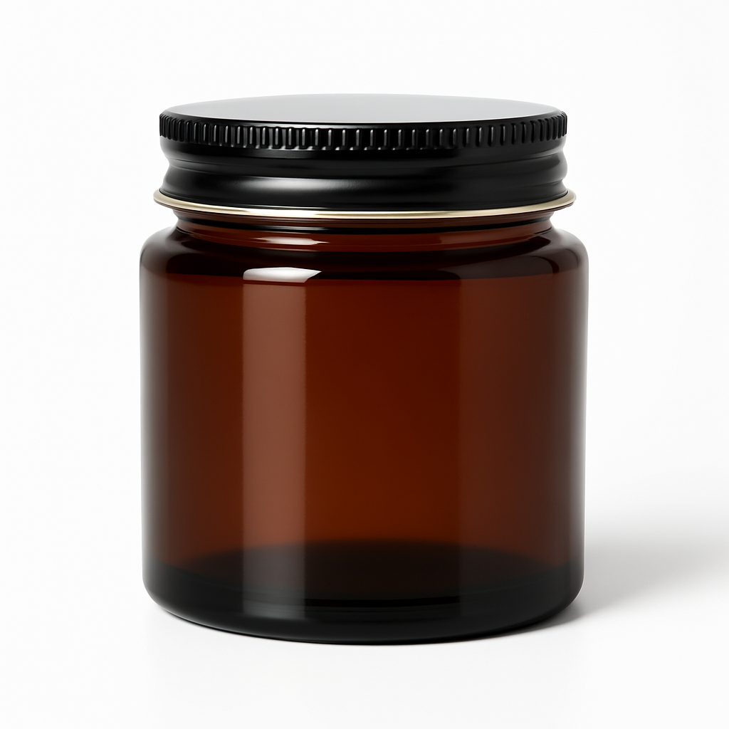 Amber Shiny Glass Jar with Black Lid