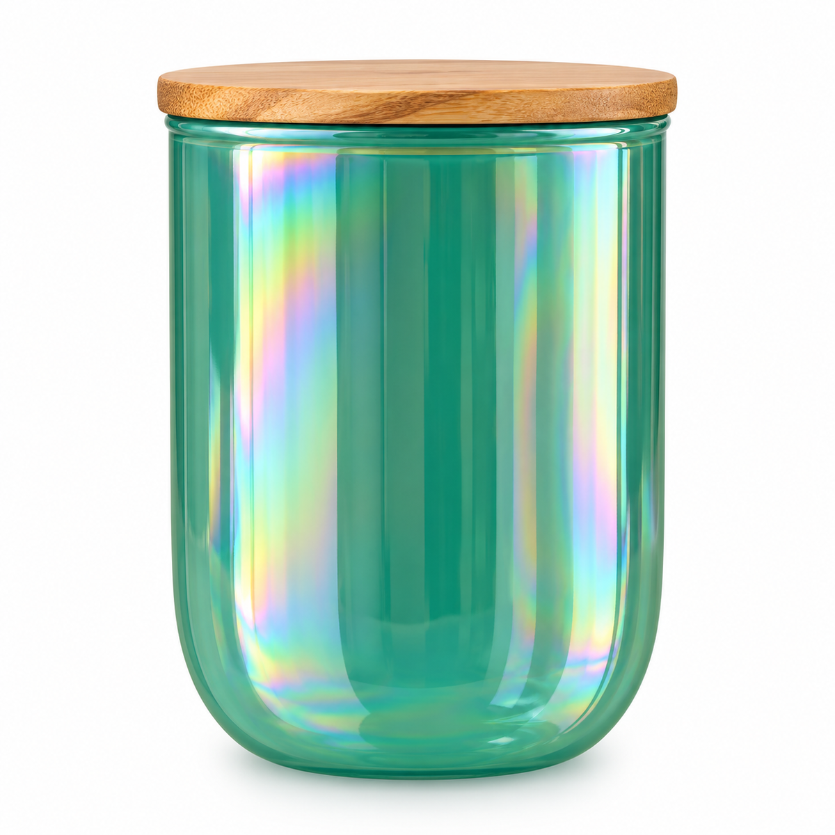 Green Iridescent jar with bamboo lid - 300g