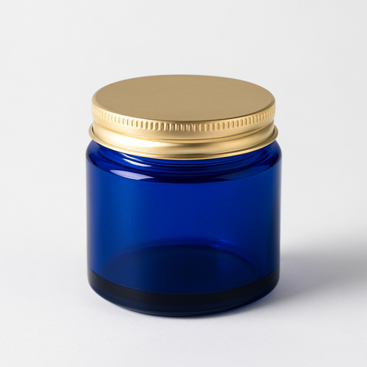 Navy Blue Shiny Glass Jar with Golden Lid