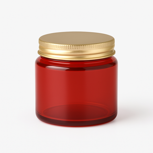Red Shiny Glass Jar with Golden Lid
