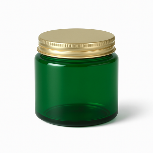 Green Shiny Glass Jar with Golden Lid