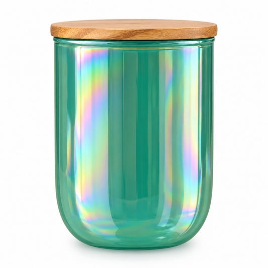 Green Iridescent jar with bamboo lid - 300g