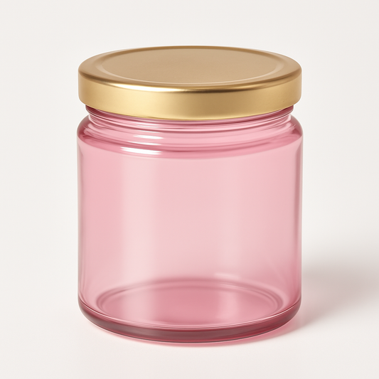 200ml Salsa Light Pink Glass Jar with 63mm Lug Cap (Golden Lid)