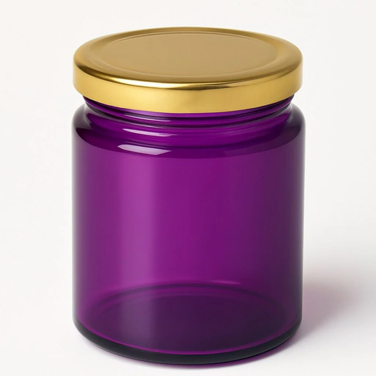 200ml Salsa Purple Glass Jar with 63mm Lug Cap (Golden Lid)