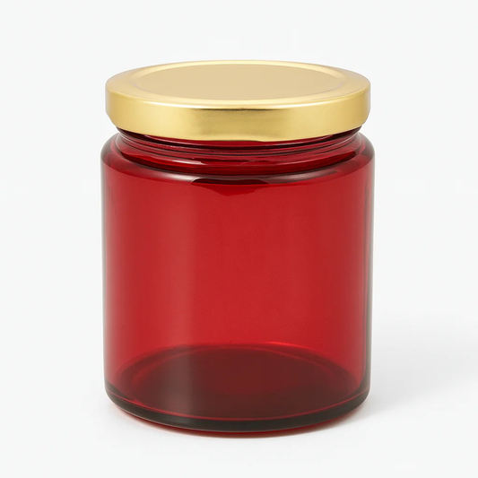 200ml Salsa Red Glass Jar with 63mm Lug Cap (Golden Lid)
