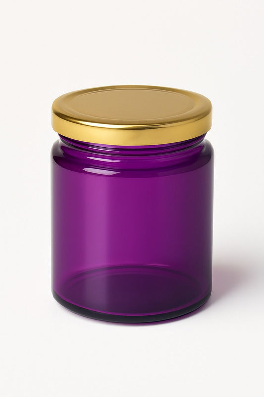 200ml Salsa Purple Glass Jar with 63mm Lug Cap (Golden Lid)